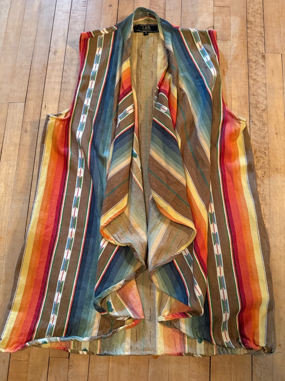 L&B Multicolor Striped Drape Vest - Red, Orange, Blue, Green, Brown